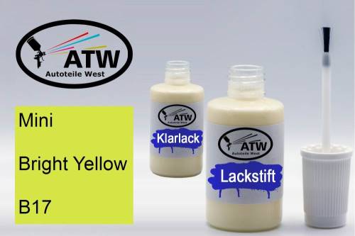 Mini, Bright Yellow, B17: 20ml Lackstift + 20ml Klarlack - Set, von ATW Autoteile West.